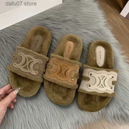 Slippers Sandals Plush 2023 Autumn/Winter New Fashion Versatile with and Warm Cotton Mid length SocksH2435