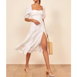 Dress MAPLE Linen Dress 2023 Summer New Women's Short Sleeve Backless Dress Pure White Danube Two Colours Available