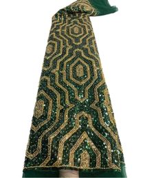 Hand Made Beaded Lace Fabric Embroidery Sequins Green Colour Elegant French Nigerian Latest Design Style High Quality New Drop Deli3451620