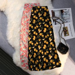 Dresses Lemon Printed Fishtail Long Korean Fashion Style Autumn Summer Skirts for Vintage Kawaii Women's 2022 Clothes Highwaisted Skirt