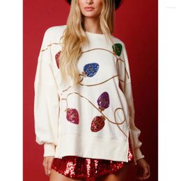 Women's Hoodies Christmas Girl Sequined Hoodie Sweet Fashion Loose Ladies T-shirt Sequin Leaf Long-sleeved Pullover Top