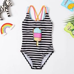 Swimwear New 2019 Baby Girls Swimwear 3~8Y Girls swimsuit one piece Children Swimwear Strips style Swimsuit for Kid Girls BeachwearSW412