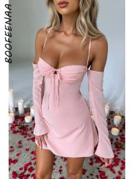 Dress BOOFEENAA Strappy Halter Backless Long Sleeve Mini Dress Sexy Pink Black Fall Dresses Night Club Outfits for Women 2023 C66CC17