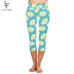 Leggings Summer Simple Design Women Capri Leggings Seamless 3D Flowers Print High Waist Elastic MidCalf 3/4 Stretch Girl Pants