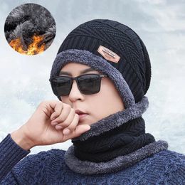 Berets Coral Fleece Scarf Winter Beanie Hat For Men Knitted Women Unisex Thick Warm Wool Neck Balaclava Bonnet Hats Set