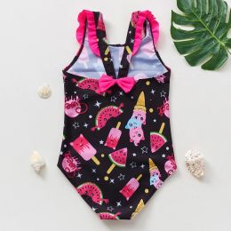 Swimwear 210Years Toddler Baby Girl One Piece Swimsuit Kids Cute Ice Cream Children's Swimwear Ruffle Infant Bathing Suit 2023 Beachwear