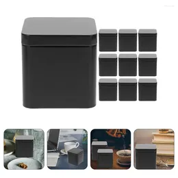 Storage Bottles 10 Pcs Tinplate Small Square Portable Metal Can Set 10pcs (black) Candy Jar Tea Container Iron Jars