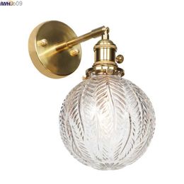 Wall Lamp IWHD Glass Ball Retro LED Wall Lights Switch Porch Stair Bathroom Mirror Light Loft Decor Vintage Copper Wall Lamp Sconce Murale