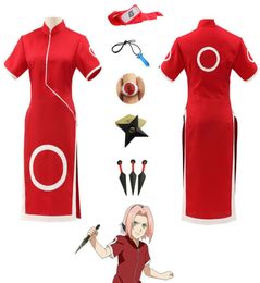 Japan Anime Hokage Haruno Sakura Red Cosplay Costume Short Sleeve Dress Shorts Uniform Full Set Asian Size 3268354