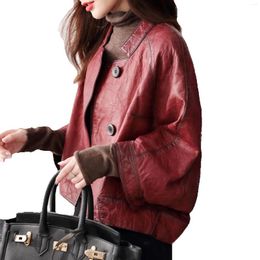 Women's Leather Series Of Genuine Jackets Short Single Cloaks Loose Sheepskin
