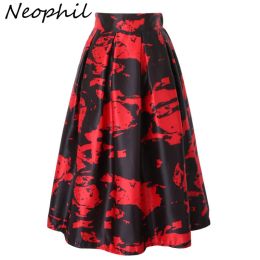 skirt Neophil 2023 Winter Black White Camouflage Pleated Skirts High Waist Women Satin Midi Skirt Printed Vintage Jupe Femme S220311