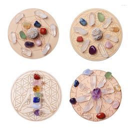 Decorative Figurines 7Pcs/set Natural Crystal Mixed Seven Chakra Healing Stone Star Array Wood Plate Multicolor Quartz Home Decor