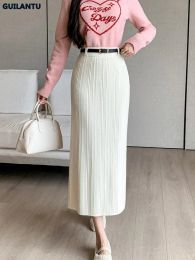 Skirt Women's Skirts Autumn Knitted High Waist Rear Split Straight Skirt Chic Elegant Casual Korean Sexy Long Skirts For Women Fashion