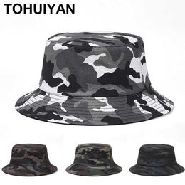 Wide Brim Hats Bucket Hats Mens camouflage fighting hat casual cotton fisherman hat outdoor tactical military hunting hat womens Gorro fishing hat J240305