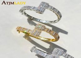 Link Chain Gold Silver Colour Opened Square Zircon Charm Bracelet Iced Out Bling Baguette CZ Bangle For Men Women Luxury Jewelry6413392