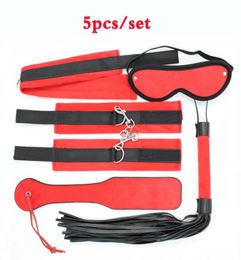 5PiecesPack Leather Fetish Bondage Restraint Handcuffs whip MaskEye patch Spanking Paddle Neck Collar Sex Toys Adult Games3155449