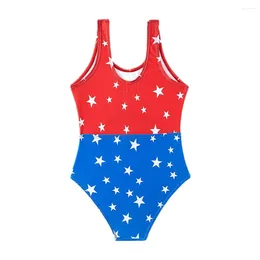 Women's Swimwear One-piece Kids Swimsuit Girls Patchwork Star Pattern Summer Beach Wear Swimming Suit For 5-14Years