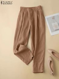 Capris ZANZEA Autumn Long Pant Woman Vintage Solid Colour Harem Trousers Female Casual Holiday Pants Fashion Cotton Palazzo Oversized