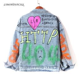 Autumn Painting Letter Graffiti Painted Denim Jean Jacket Women Womens Jackets And Coats Loose Top Fashion Female Clothes 240301
