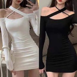 Dress Summer Nightclub Off Shoulder Fashion Sexy Halter Neck Bodycon Dress Ladies Long Sleeve Evening Party Prom Dresses Dropship