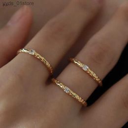 Band Rings CZ rhinestone tinfoil thin rings for women stainless steel dainty stackable rings simple minimalist jewelry size 9 L240305