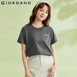 T-Shirts GIORDANO Women TShirts Cat Embroidery 100% Cotton Tee Summer Short Sleeve Crewneck Simple Comfort Casual Tshirts 13323405