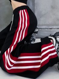 Capris Women's Oversize Harajuku Red White Striped Wide Leg Pants Y2K Streetwear Fashion Hip Hop Joggers Sweatpants Korean Clothing