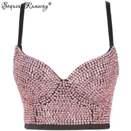 Camis Sexy y2k halter Rhinestone bustier corset crop top women summer vintage clothes party tank top clubwear cropped tube womens tops