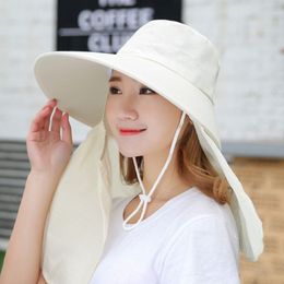 Summer Sun Visor Hat With Big Heads Wide Brim Beach Hat Omnibearing UV Female Caps Face Neck Protection Sun Hats For Women Y0223296A