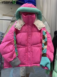 Coats 2023 Women Clothing Winter Female Short Down Jacket Knitting Hooded Patchwork Korean Fashion Coat Jacket Parka Feather Woman