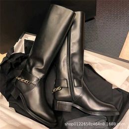 53% OFF Sports shoes 2024 Xiaoxiangfeng Womens Autumn/Winter New Chain Thick Heel High Knight Knee Length Genuine Leather Long Barrel Boots
