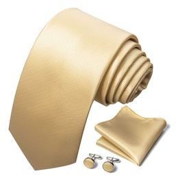 Business Designer Gold Solid Polyester Wedding Tie For Men Handkerchief Cufflink Neck Tie Set Fashion Party Gift