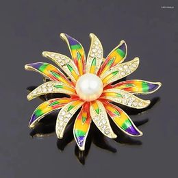 Brooches Sunflower Brooch Women's Suit Neckline Corsage Cardigan Enamel Pin Dress Anti-Exposure Clothes Accessories Pearl Jewellery 149
