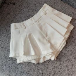 Shorts de renda para mulheres plissado kawaii macio cintura alta verão harajuku sólido fino hotsweet ropa mujer y2k roupas allmatch sexy