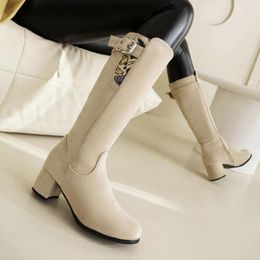 Boots Fashion Knee High Woman 2024 Autumn Winter Zipper Women's Black Beige Flock Long Tall Shoes Ladies Plus Size 43