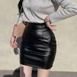 Skirt YOUYIDE Black Mini Pu Leather Skirt Women Korean Fashion HighWaisted Elasticity Punk Style Bodycon Goth Sexy Skirts Female