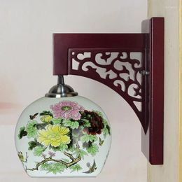 Wall Lamp Bedroom Bedside Chinese Style Painting Ceramic Wood Light Study Room Lighting Fixtures Corridor Lamps