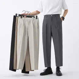 Men's Suits Spring Autumn Suit Pants Men Slim Work Elastic Waist Soft Formal Trousers Plus Size Solid Casual Korean Brand Clothing