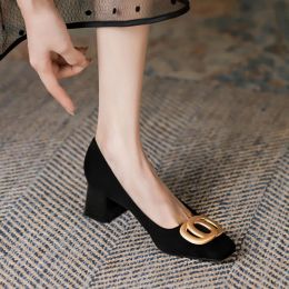 Dresses Plus Size 41 Women's Boat Shoes Faux Suede Pumps High Heels Black Slip on Ladies Shoes Metal Dress Shoes tacones Spring 1307C