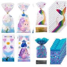 New 50Pcs Theme Candy Bags Snack Packing Mermaid Tail Gift Bag For Kids Girl Birthday Supplies Baby Shower Decor