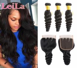 Peruvian Loose Wave Hair 3 Bundles With Lace Closure Cheap Hair Extensions Hai Weave Part Lace Closure Virgin Hair7083263