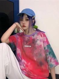 Women's T Shirts High Street 90s Aesthetic Vintage Tie-dyed Tshirts Round Neck Short Sleeve T-shirt Y2K Grunge Chic Tees Tops Streetwear