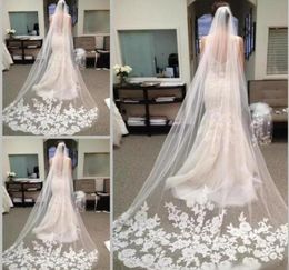 Elegant Long Chapel Length Bridal Veil Appliques Veu De Noiva Longo Wedding Veil Lace Purfle with Comb bridal veil6428711