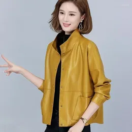 Women's Leather High-Quality PU Jacket 2024 Spring Autumn Coat Short Korean Outwear Imitation Sheepskin Loose Ladies Tops
