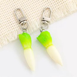 Keychains 1PC Emulation White Radish Turnip Vegetable PVC Model Key Chain Dollhouse Early Education Props Funny Purse Dangle Jewelry Craft