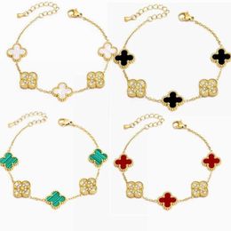 Designer Jewelry Luxury Bracelet VanCA Five flowered Four-leaf clover bracelet Titanium steel gold plated 18k diamond inlaid fritillary jewelry 18K Gold 3Z1O