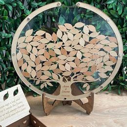 Party Supplies Wedding Guest Book Kit Wooden Transparent Drop Box With 1 Round Shape Frame 60 Leaves Storage