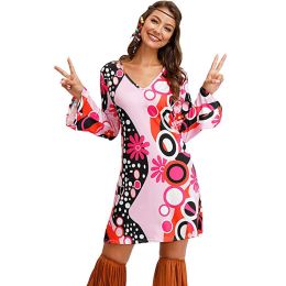 Dress Halloween 2023 Women's Clothing 1970s Hip Hop Costume Printed Dress for Women Vintage Dress Vestidos De Fiesta