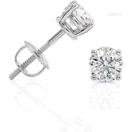 Moissanite Stud Earrings for Women in 14k White Gold Plated Cttw 4-prong Basket Secure Screw Back by Beverly