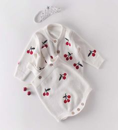 Clothing Sets Baby Girls Clothes Autumn Cherry Knitted Romper Set Infant Born Girl Cardigan Sweater Cotton Jumpsuit For3767853